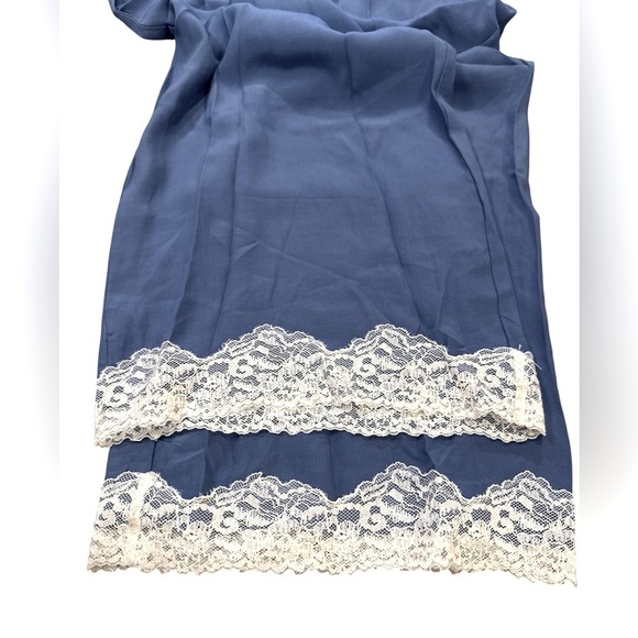 Anthropologie Lace Trim Silky Pants Size Medium Blue Drawstring Waist Pockets - Picture 7 of 14